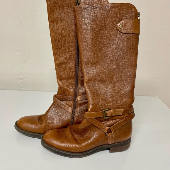 Easavon Shoes - Luxe Cognac Riding Boots with Wrap-Around Straps